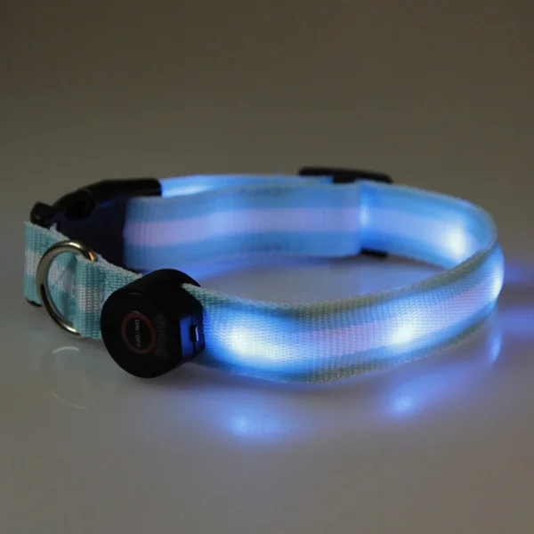 

Adjustable Blue Led Flashing Light Up Nylon Pet Night Visibility 33Cm 55Cm 6 Leds 3 Modes Steady Flash Off 300 Yards