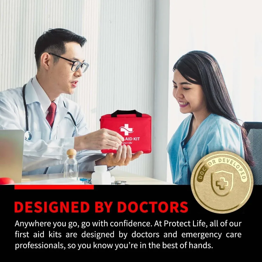 مجموعة الإسعافات الأولية الشاملة في حالات الطوارئ للمكتب والمدرسة والإعدادات التجارية مع 200 لوازم طبية أساسية مثالية لـ B