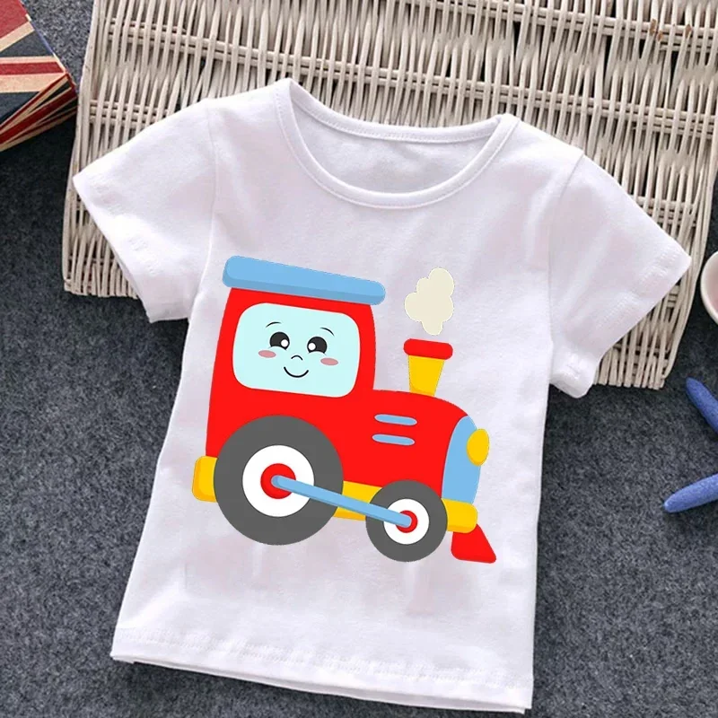 

NEW Kids Firetruck Firefighter Short-Sleeved T-Shirts Cartoon Car Excavator Sweatshirt Unisex Boys Girls Clothing