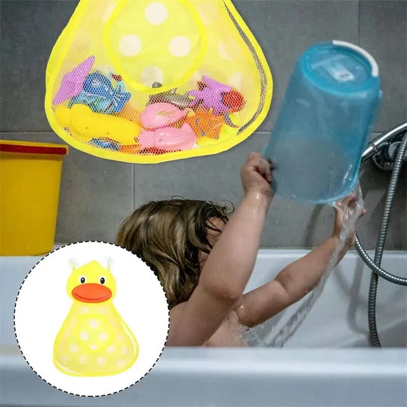 Bathroom Toy Storage Bag Bath Waterproof Strong Suction Cups Hanging Bags Cute Duck Frog Mesh Net Toy Durable Organizer