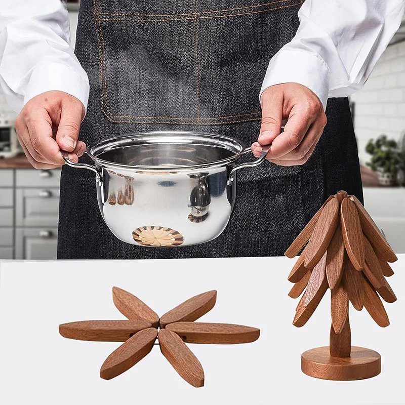Tree Design Stand Bamboo Wooden Trivets Decorative Anti Scald Heat Resistant Table Mat Coaster Wood Placemats Pot
