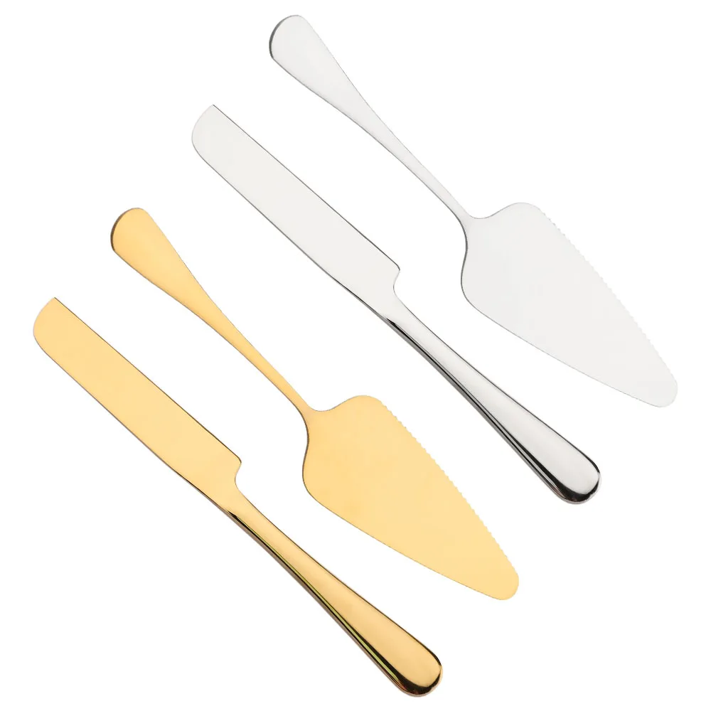 2Pcs Gold Cutlery Set Stainless Steel Cake Knife Long Handle Shovel Cake Pizza Dessert Kitchen Tool Sliverware Tableware Sets