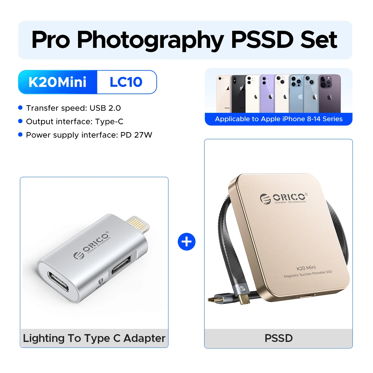 ORICO SSD Esterno Magnetico 512GB – Fino A 2000 MB/s, 4K ProRes HDR, Compatibile Con IPhone 15/16 E Dispositivi USB-C, Mini E Leggero