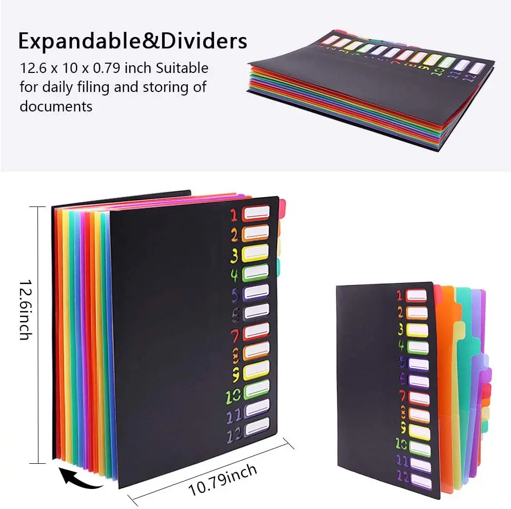 A4 Letter Size Expanding File Folder Organizer, 24 Pocket Hold 240 Sheets, Rainbow Lining Filing Folder for Home, Office, School