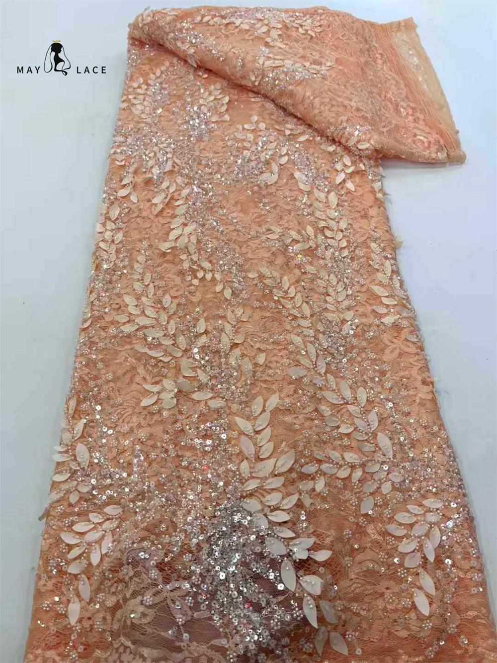 

Newest African Lace Fabric 2025 High Quality Handmade Embroidery Beaded Net Lace Shining Nigerian Sequins Party wedding Dress
