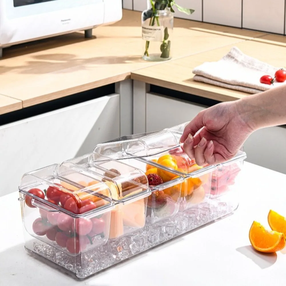 Transparent Fresh Iced Box Plastics 4/5 Grids Chilled Fruit Salad Fresh-keeping Box Double Layered Detachable