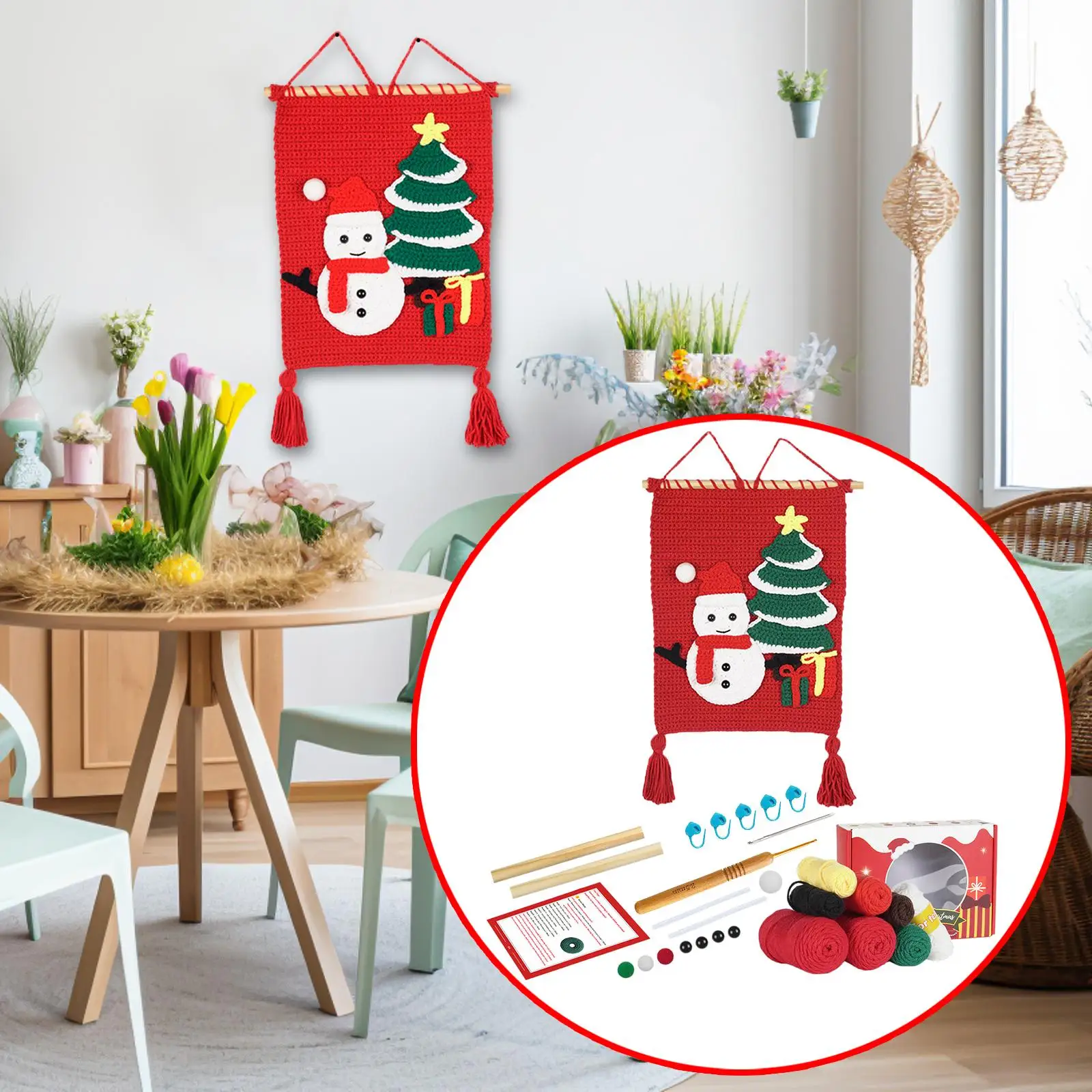 Hand Knitting Crochet Kit Christmas Ornaments DIY Acrylic Yarn Doll Making Set for Home Fireplace Porch Winter Decor