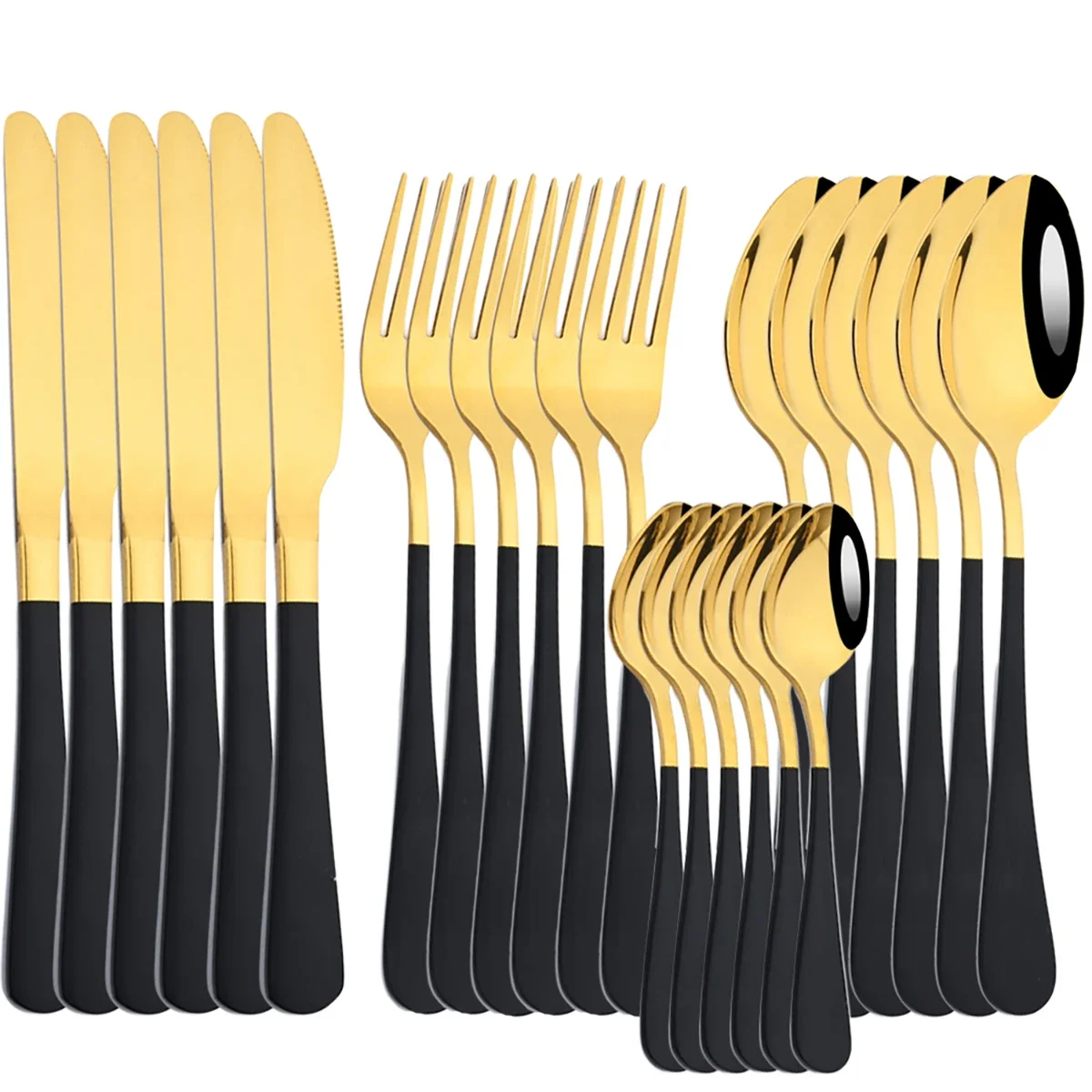 24pcs Cutlery Set Gold Dinnerware Set Stainless Steel Fork Knife Spoon Tableware Set Western Flatware Kitchen Silverware