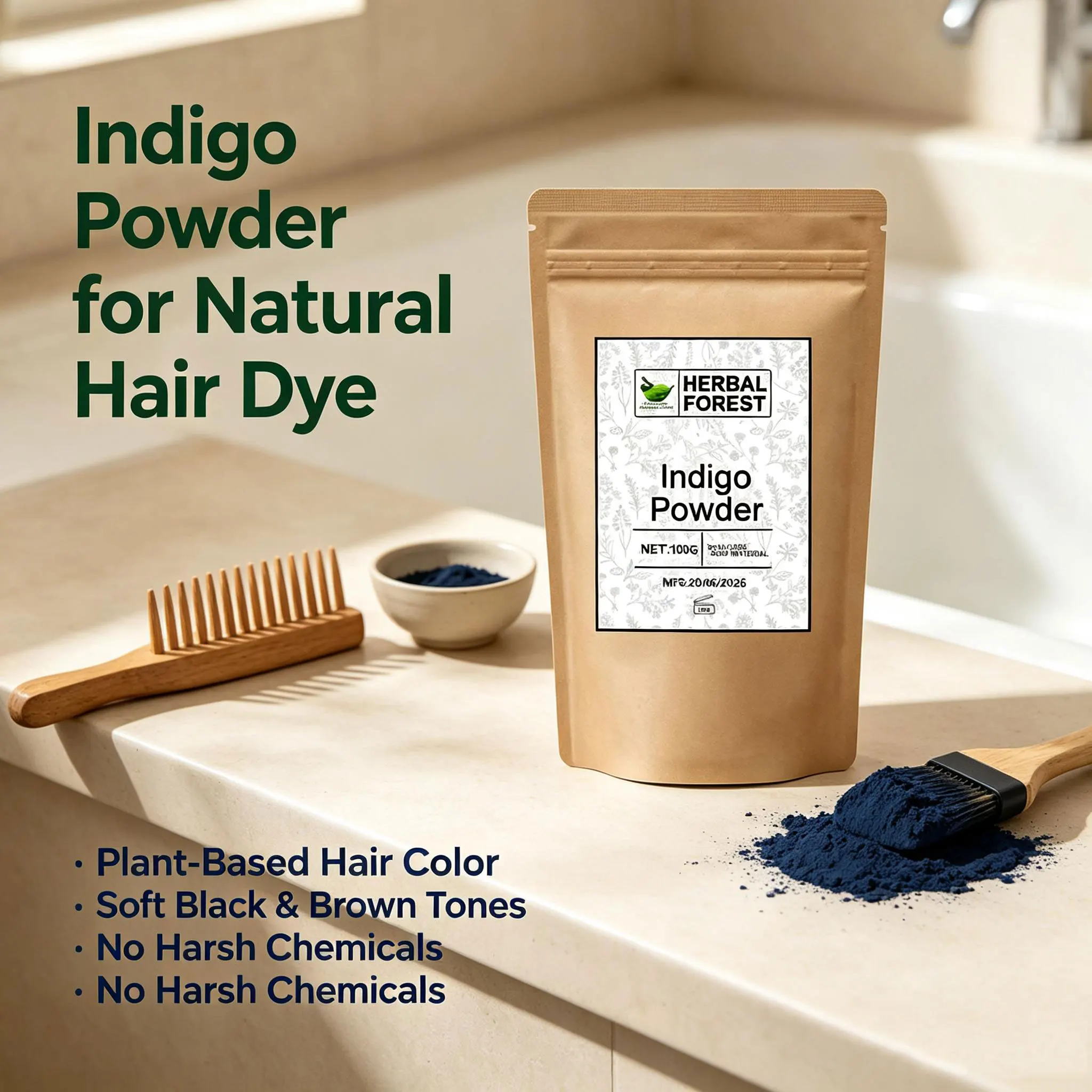 Indian pure natural plant hair dye indigo powder can be used with henna powder Cover white hair,Natural Color Colorant DYE - view 4