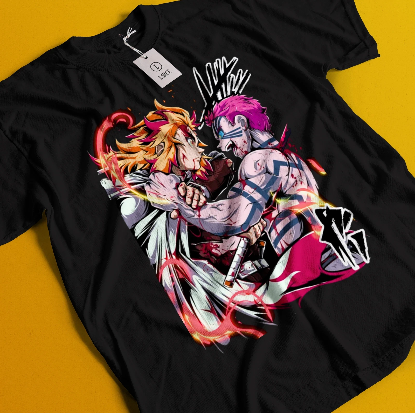 2026 Sommer Demon Slayer Anime Rengoku Kyojuro vs. Akaza Locker geschnittenes Kurzarm-T-Shirt aus reiner Baumwolle für Kinder – Unisex-Freizeit-T-Shirt im Trend