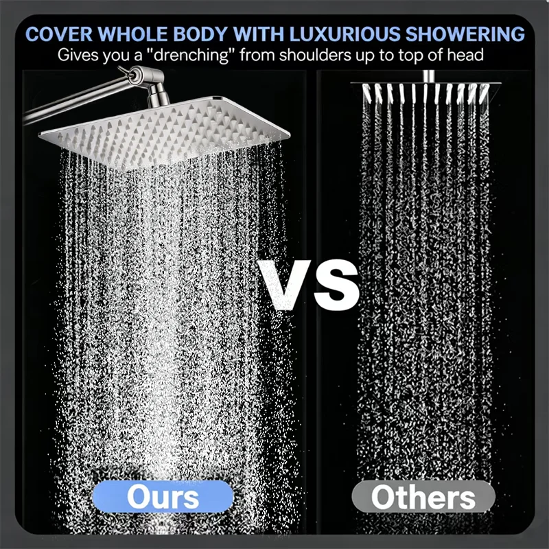 Silver Complete Adjustable Shower Set, 8 Inch Ceiling Shower Head & 5.51 Inch Large Panel Handheld Shower, 8‑Mode Hand Shower With Spray Gun Function, Encrypted Shower Hose, Bathroom Shower System