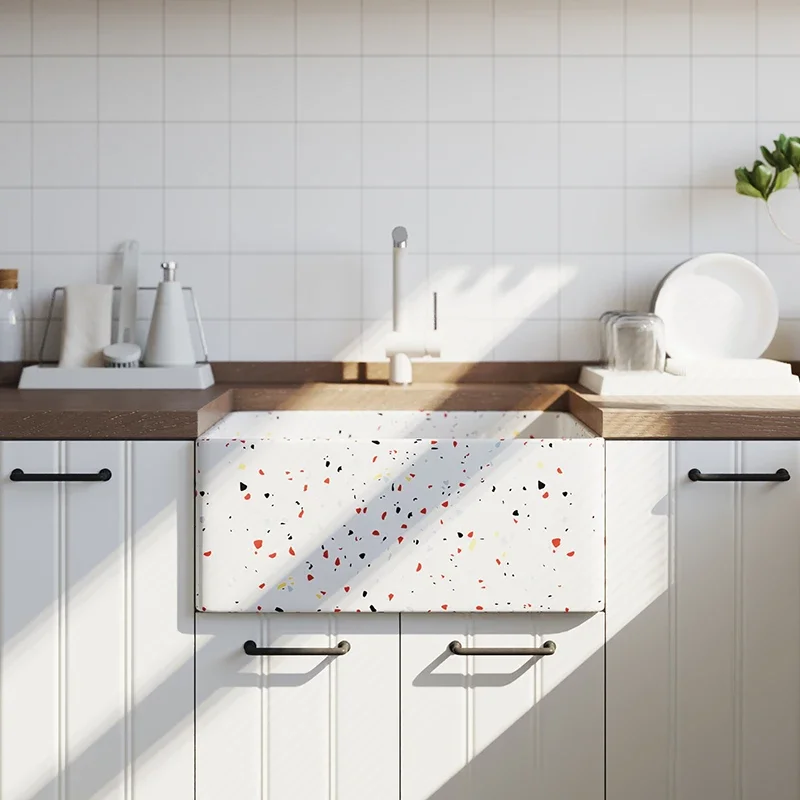 Ceramic open kitchen sink semi-built-in vegetables