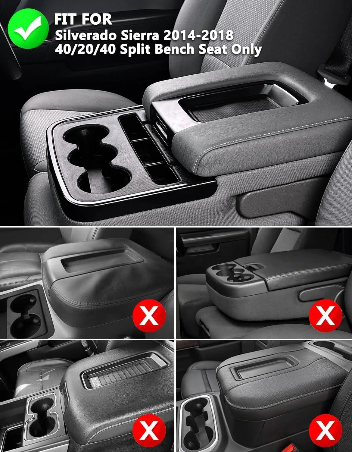 Armlehnenabdeckung für den Mittelarmlehnenbereich des Jump Seat für GMC Sierra und Chevy Silverado, Modelle 2014-2018, 15, 16, 17 – Detail 3