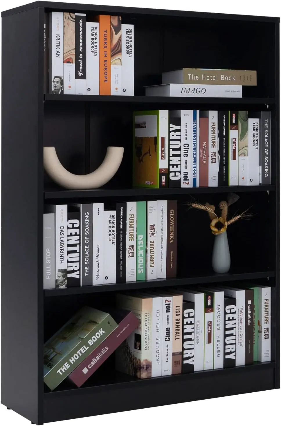 

Black Bookshelf for Bedroom 4 Shelf Office Bookcase 48 Inches Tall Modern Wood Bookshelf for Living Room 4 Tier Wide Manga Books