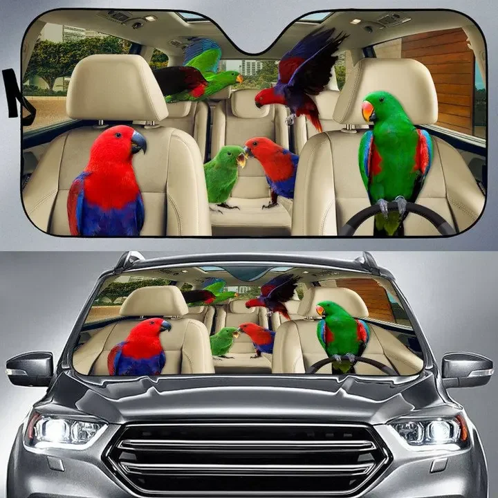 Eclectus Parrot Dird Family Funny Windshield Sun Shade for Truck SUV Automotive Car Sun Shade Windshield Covers Cute Foldable