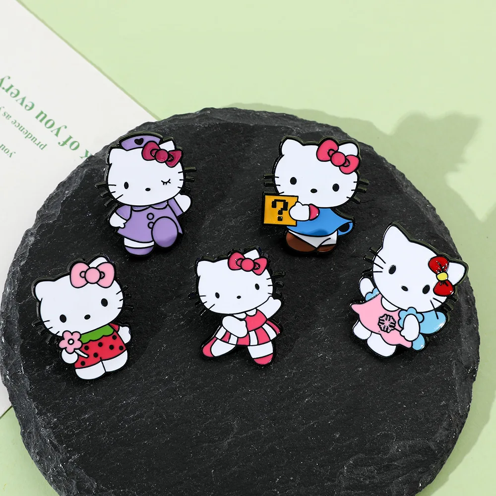 Cute HelloKittys Cartoon Series Sanrio Brooch Delicate Badge Clothing Lapel Enamel Pins Decorative Bag Accessory Friends Gift