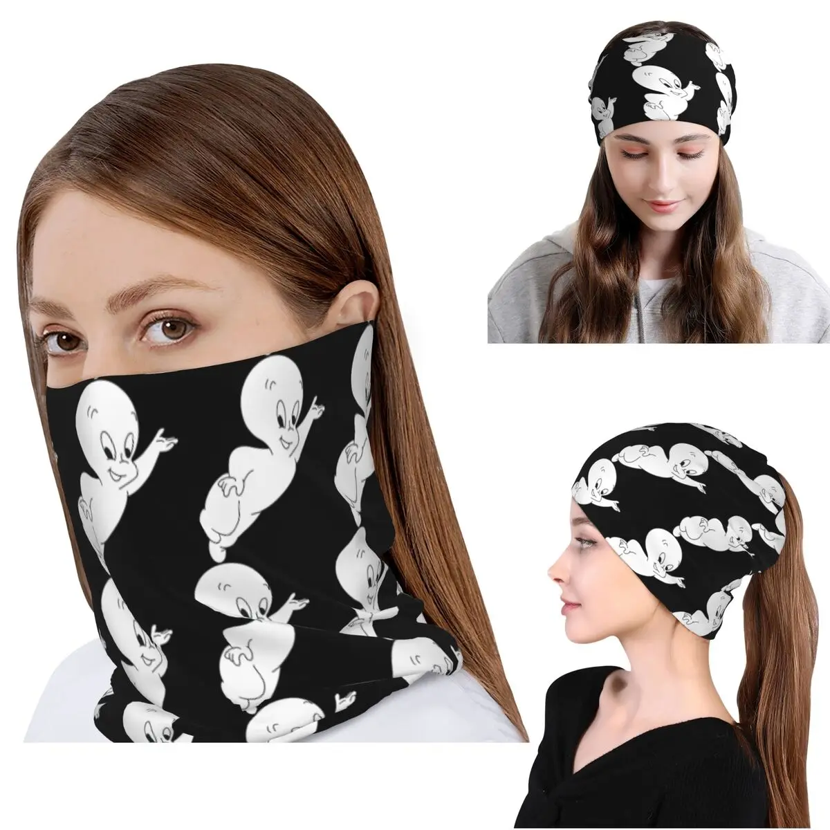 Casper The Friendly Ghost 90er-Jahre-Bandana-Halstuch, magischer Schal, vielseitig einsetzbare Sturmhaube, Mütze für Männer und Frauen, waschbar