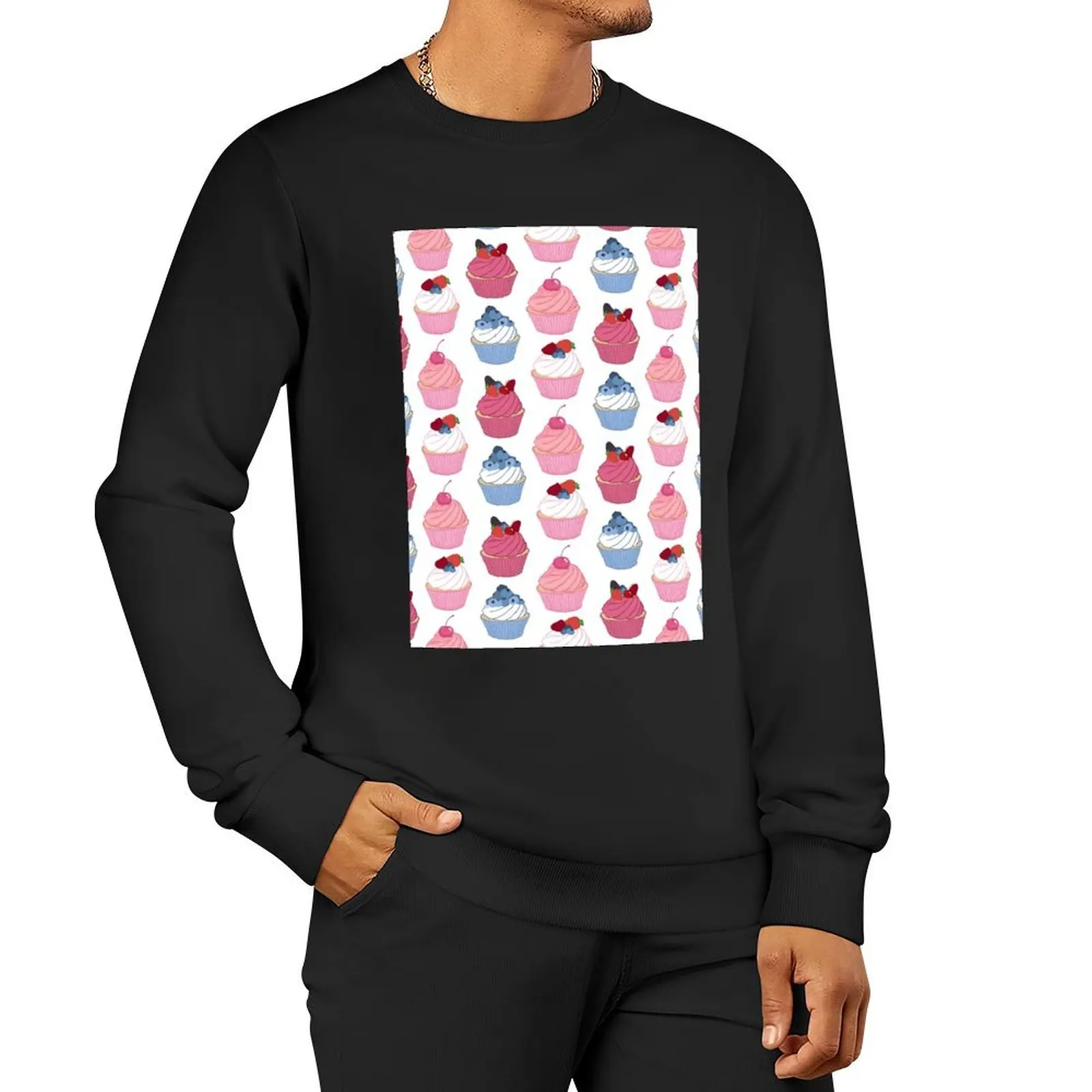 Cupcake flavoured pattern Cherry, Strawberry, Blueberry and Raspberry Fancy Cupcakes Pullover Hoodie