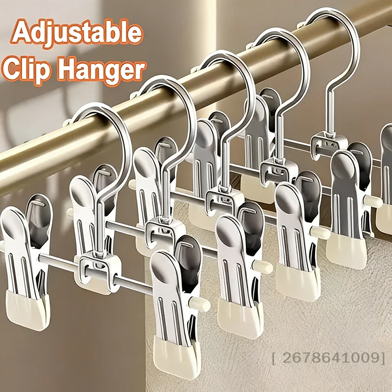 ♥ Kleiderschrank-Organizer-Clip-Kleiderbügel - Verstellbarer Edelstahl-Kleiderbügel mit Clips für Hosen, Röcke & Schals | 〔YY33〕