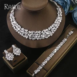 RAKOL Luxury Full Zircon Setting Bridal Jewelry Sets for Women 3 Piece Set Necklace Earing Bracelet Fashion Wedding Accessories