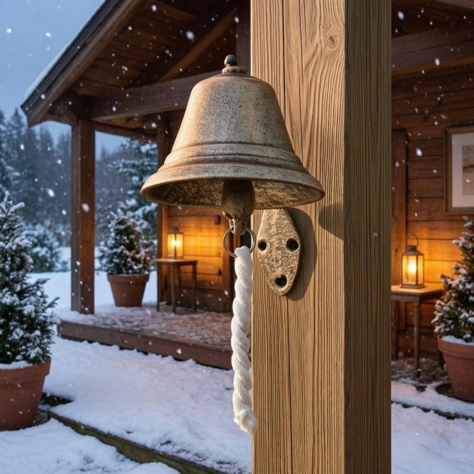 Cast Iron Bell Pull Cord Wall Hanging Bell Home Decor Mounting Holes Easy to Install for Garden - view 4