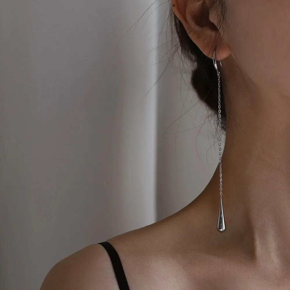 Korean Smooth Water Droplet Tassels Earrings for Women Anti Allergic Stainless Steel Charm Daily Jewelry