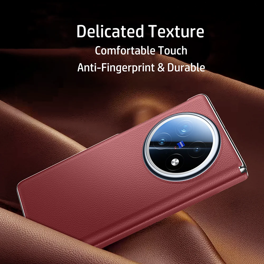 Etui na Vivo X Fold 5 Slim z Samozwijającym się Zawiasem i Ochroną Obiektywu, Delikatna Skórzana Tekstura, Uchwyt na Telefon