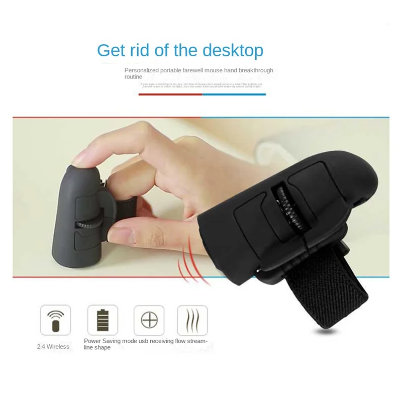 OUVU-Mini 2.4G draadloze vingerringmuis Ergonomische draagbare optische reismuizen (zwart)