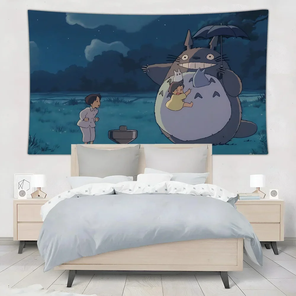 Hayao-Miyazaki Anime Poster Retro Prints-Totoroes Tapestry Wall Hanging Tapestry Deco Blanket Curtain Hanging Living Room Decor