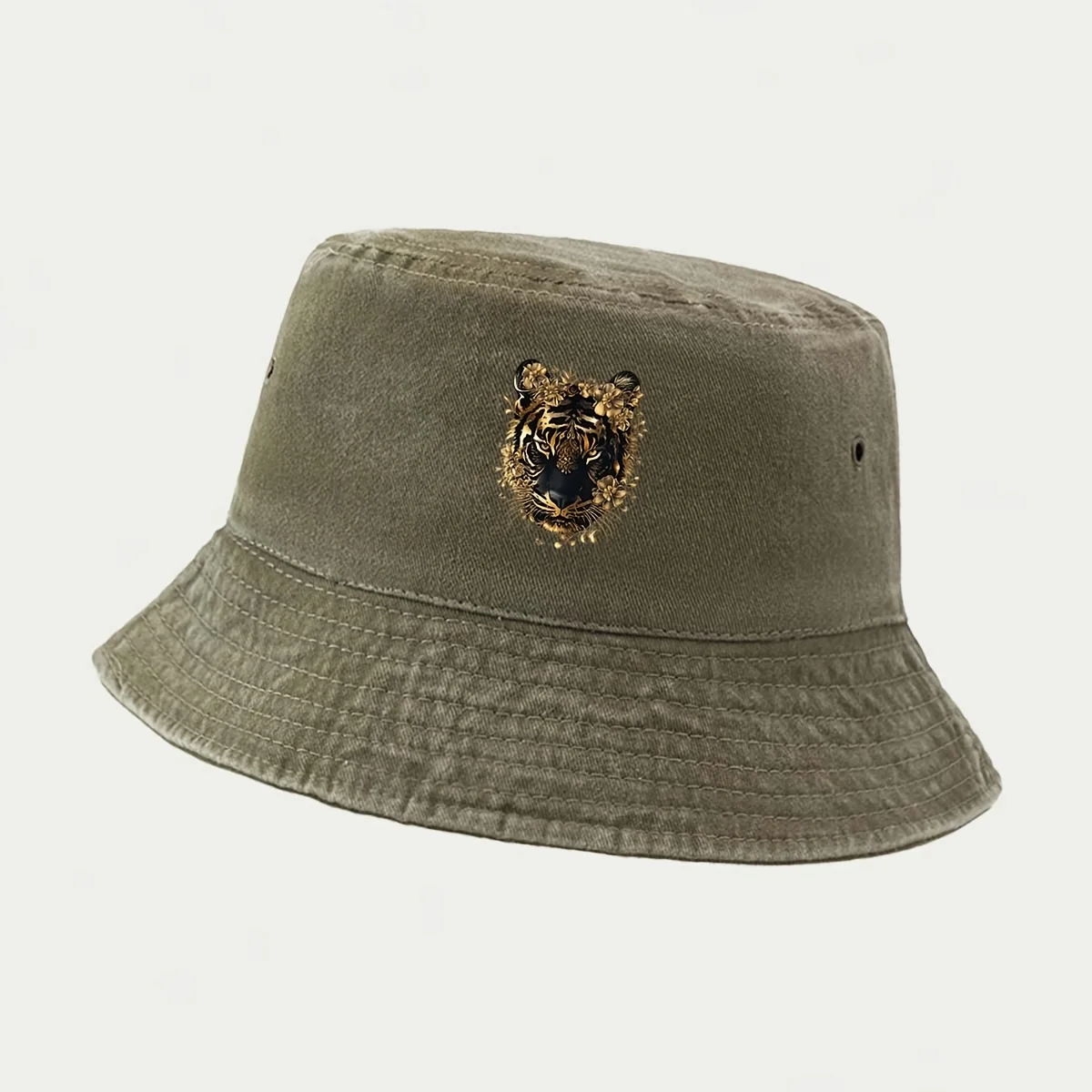 High-quality Light Luxury Golden Floral Tiger Head Print Pattern Bucket Hat, a Must-have Fishing Hat for Angling and Lure Fishin