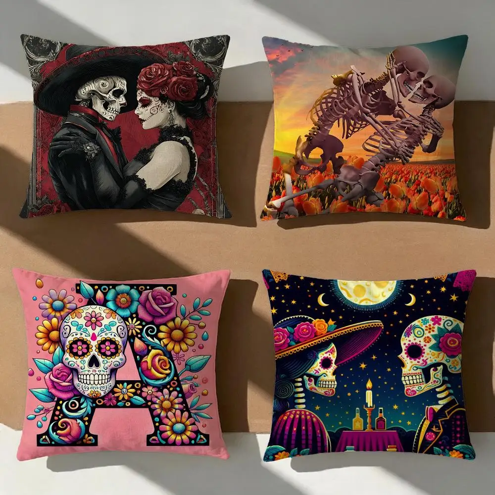 Dia De Muertos Cushion Cover Pillow Cover Nordic Minimalist Throw DoubleSided Print Cushion Case for Sofa Bedroom Decor