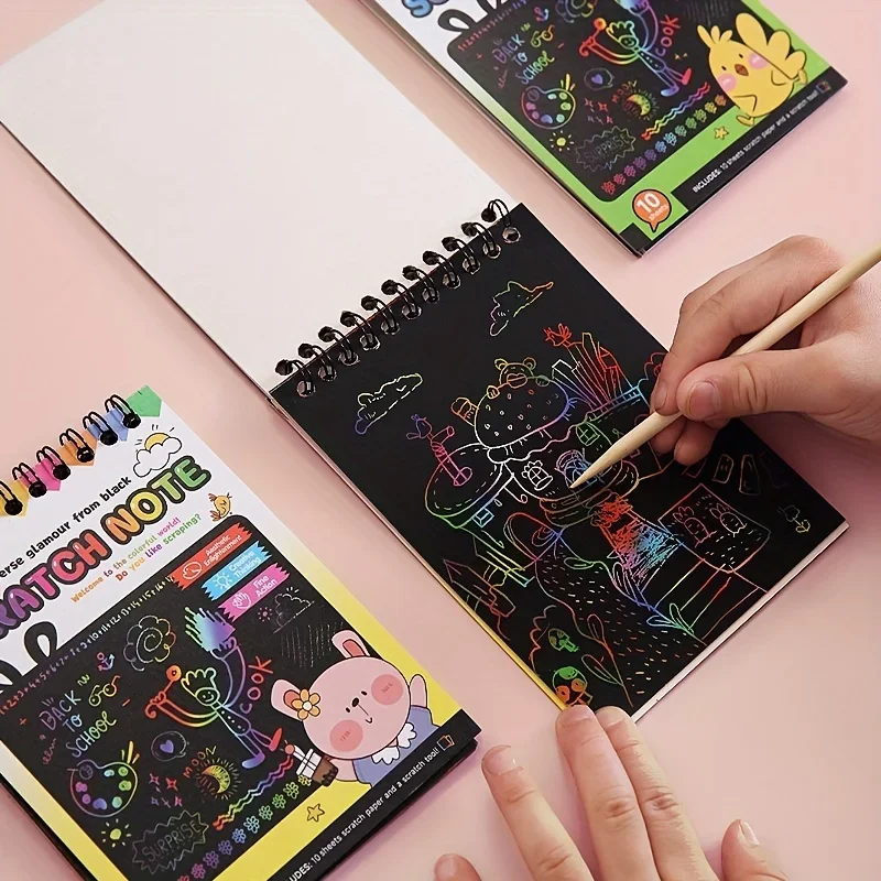1/4 Books Rainbow Scratch Painting Book Card Art Notebook Graffiti Scratch Note Pad Colorful Scratch Off Note Sheet for Boy Girl