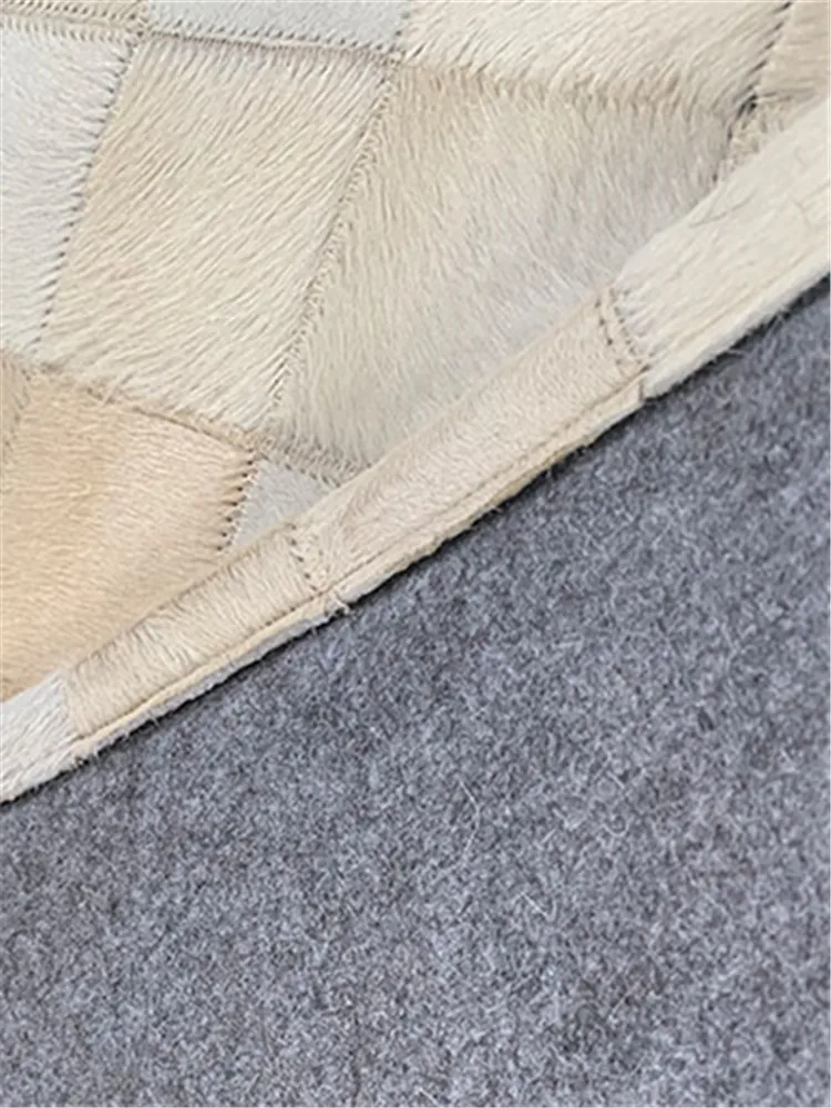 Handmade Real Long Leather Patchwork Carpet Bedroom Nordic American Style Room Floor Mat Bedside Mat Customized Home Decoration