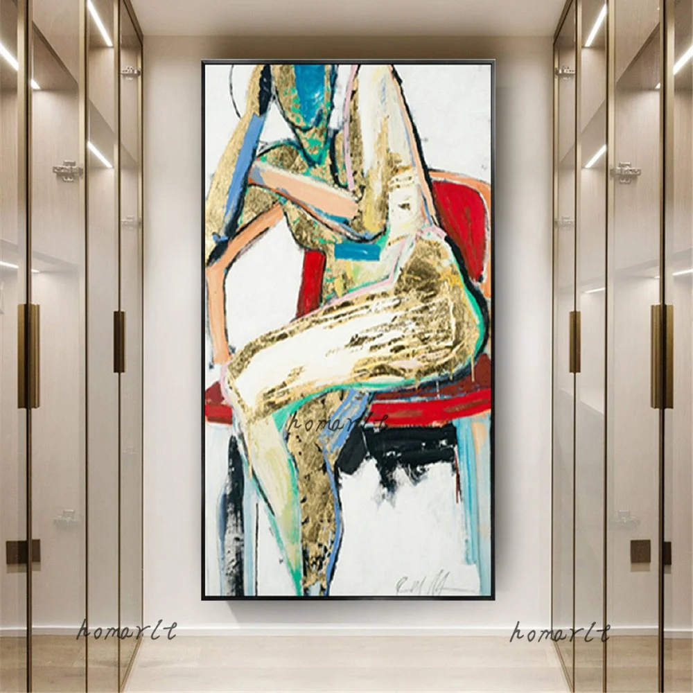 Hand Painted Modern Fashion Woman Canvas Oil Painting Bright Pop Abstract Art Nude Figure Hotel Wall Hangings Picture New