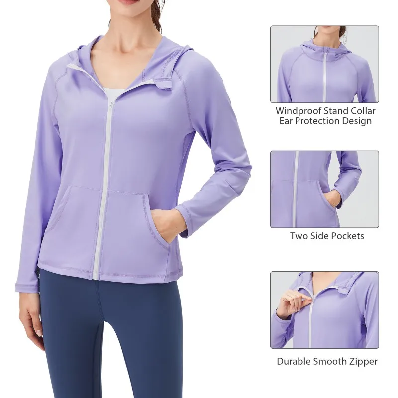 Women Sport Jackets Zipper Long Sleeve Pocket Yoga Tops Coat Slim Running Sweatshirts Female Quick Drying Gym Fitness Cardigan