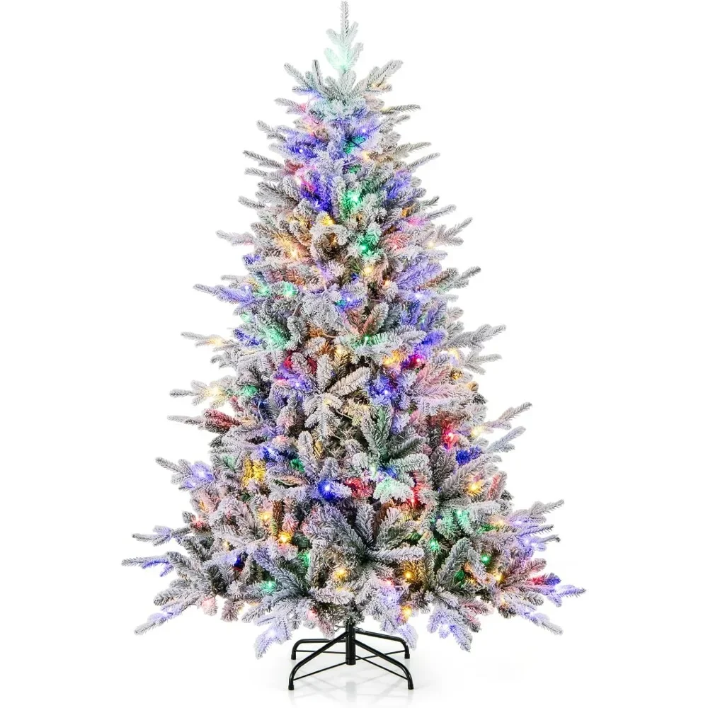 

Lit Snow Flocked Christmas Tree, Artificial Hinged Full Xmas Tree with 260 Multicolored LED Lights, 8 Lighting Modes, 820 PVC