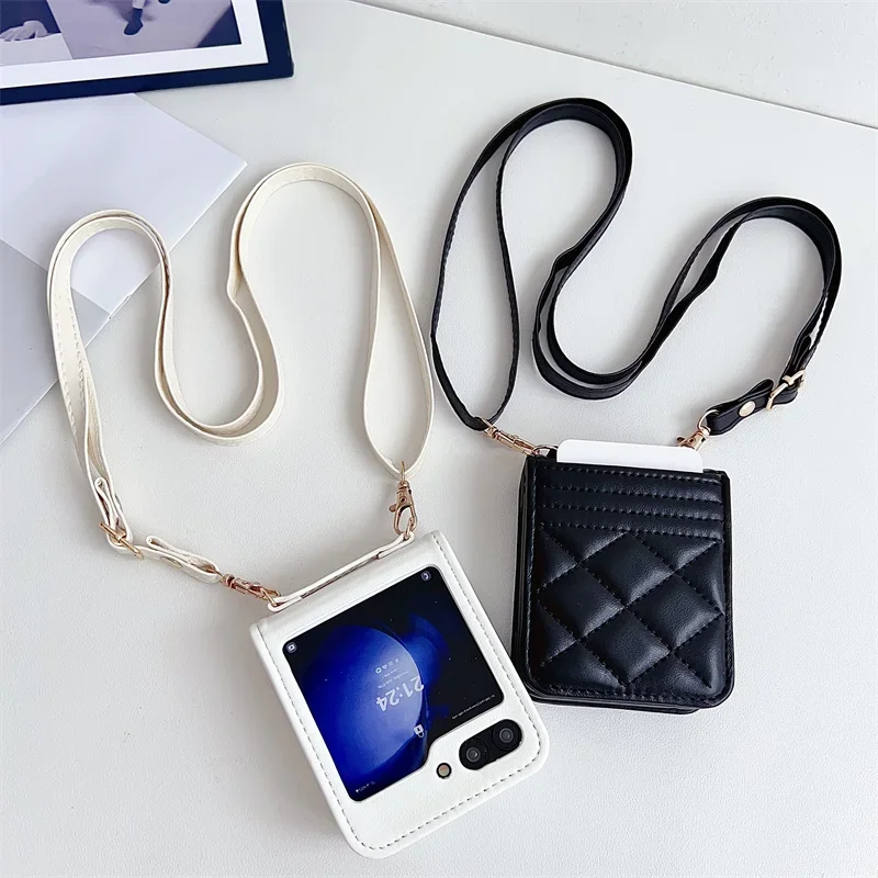 

Кожаный чехол через плечо для телефона Samsung Galaxy Z Flip 6 5 4 3 Flip6 Flip5 Flip4 Flip3 Кошелек с защитным чехлом для карт