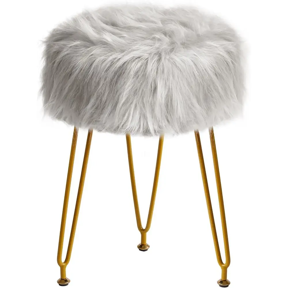 

Vanity Stool Chair, Makeup Stool Ottoman, Padded Seat, Round Ottomans with 4 Metal Legs, Living Room Bedroom Entryway, Gray -32G