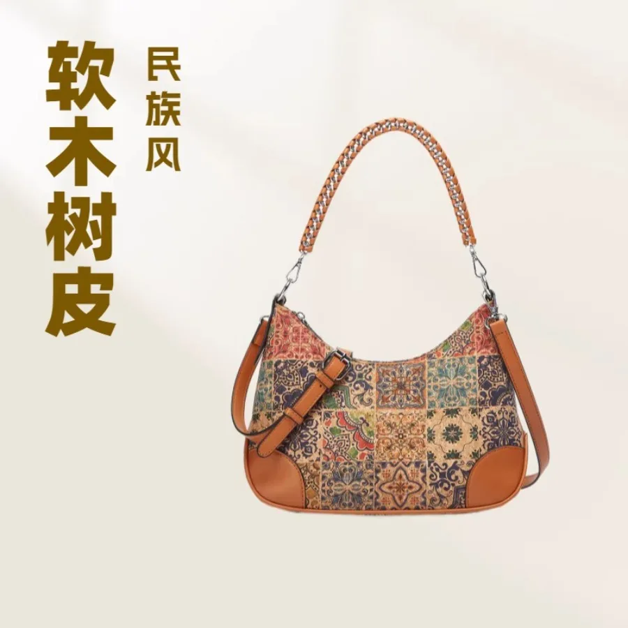 

【New style】- multi-element ethnic style cork underarm bag single-shoulder -body bag Japanese and Korean tree leather bag custom