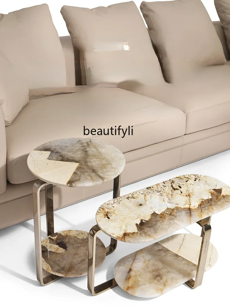 

LHY26 ss yjItalian-Style Light Luxury Living Room Sofa Stainless Steel Small Table Table Modern Marble Small round Side Table Co