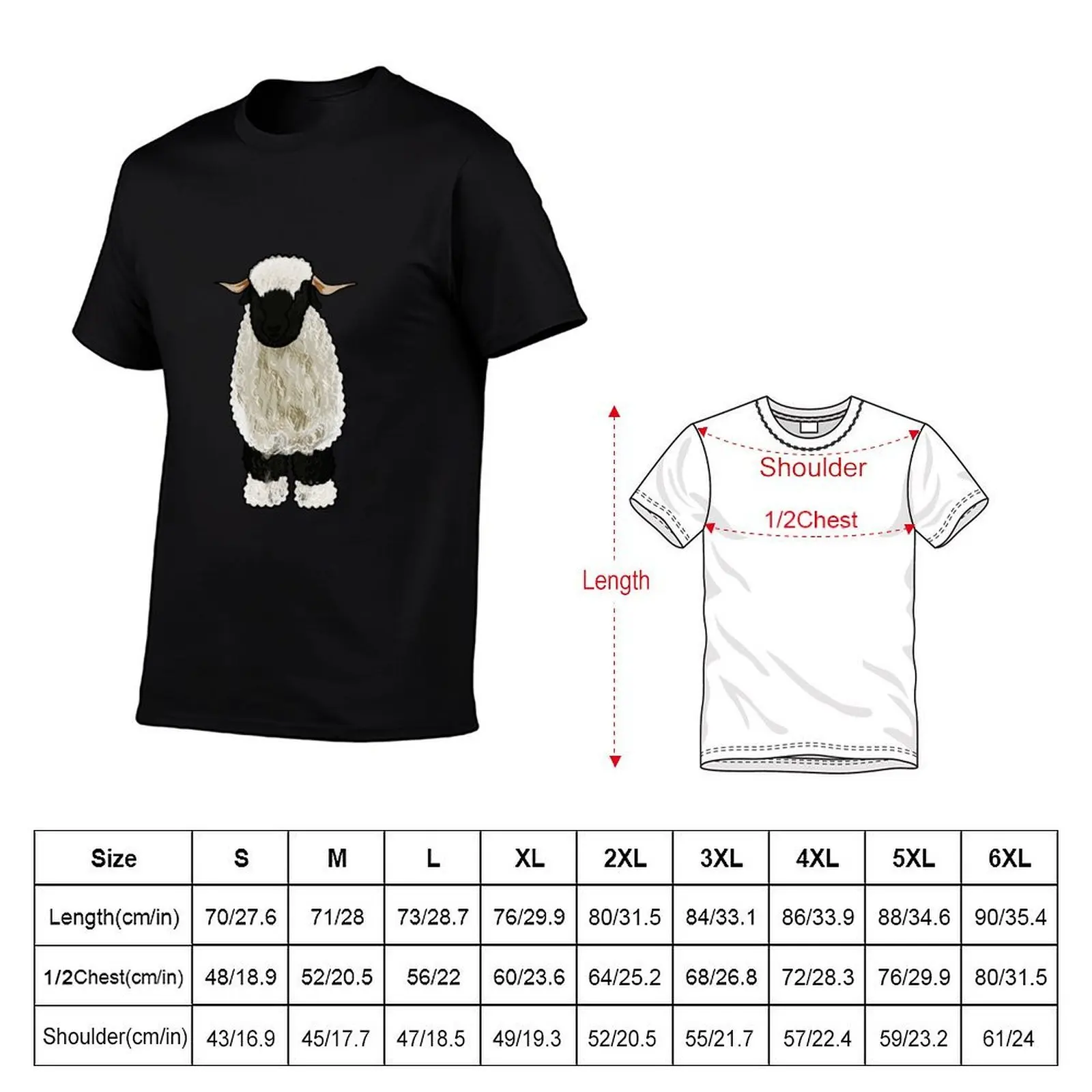 Valais Blacknose الأغنام الكرتون التوضيح تي شيرت مضحك تي شيرت الظلام الفكاهة المطبوعة تي شيرت للرجل تي شيرت