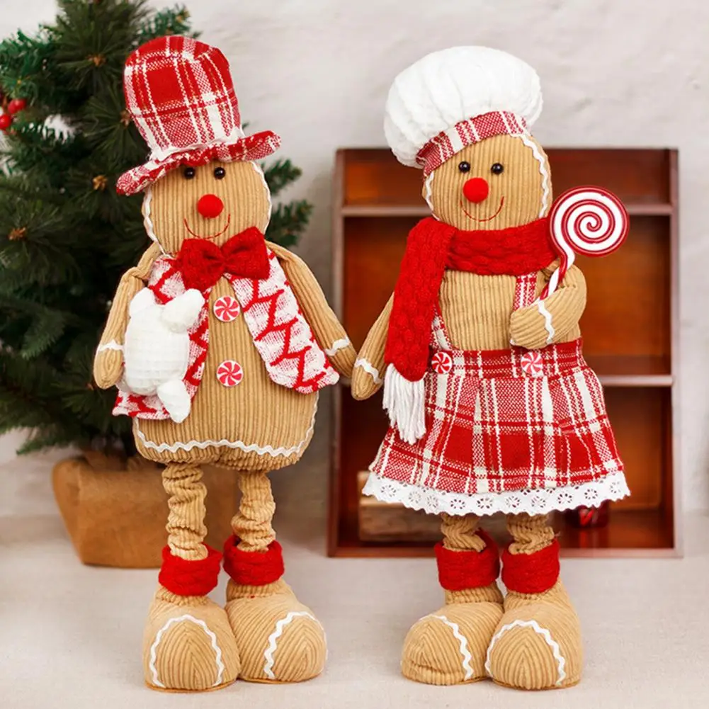 

Gingerbread Man Doll Christmas Gingerbread Man Plush Doll Toy for Home Decor Fireplace Decorations Soft Stuffed with Extendable