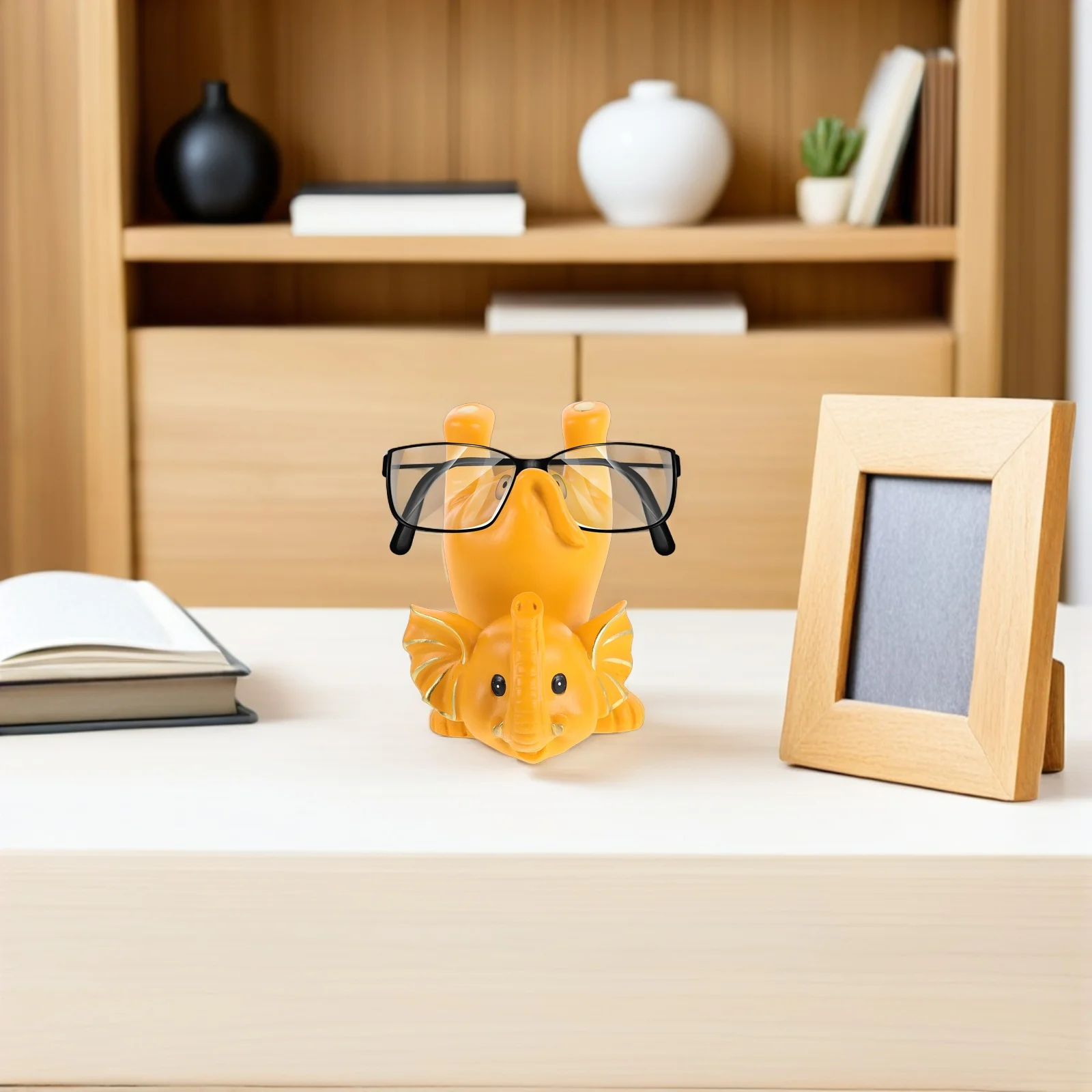 

Cute Animal Eyeglass Holder Stand Elephant Theme Resin Glasses Display Rack for Desk Nightstand Decorative Frame Organizer
