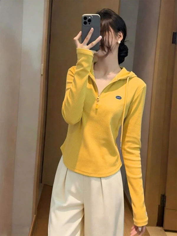 

Faionable Hooded Sweatirt Women's Autumn Winter f Zip Inner Wear irt Sli Trendy Top Korean Sle Long Sve