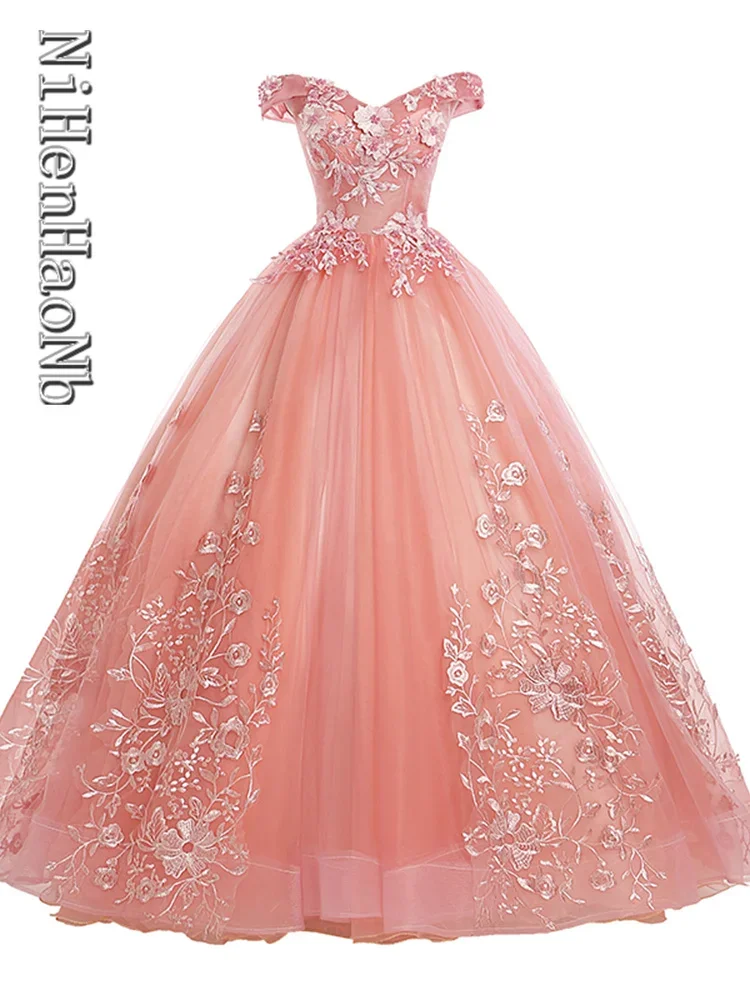 Quinceanera – robe de bal en dentelle, épaules dénudées, luxueuse tenue de soirée