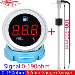 Red Light Digital 52mm Fuel Level Gauge+Fuel Level Sensor 100~500MM 0-190 Ohm Oil Tank Meter Indicator fit Car Boat 12V 24V