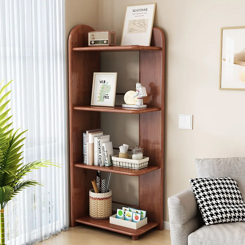 

Small bookshelf and bookshelf in the corner, floor to floor all solid wood storage rack, home storage rack next to the sofa