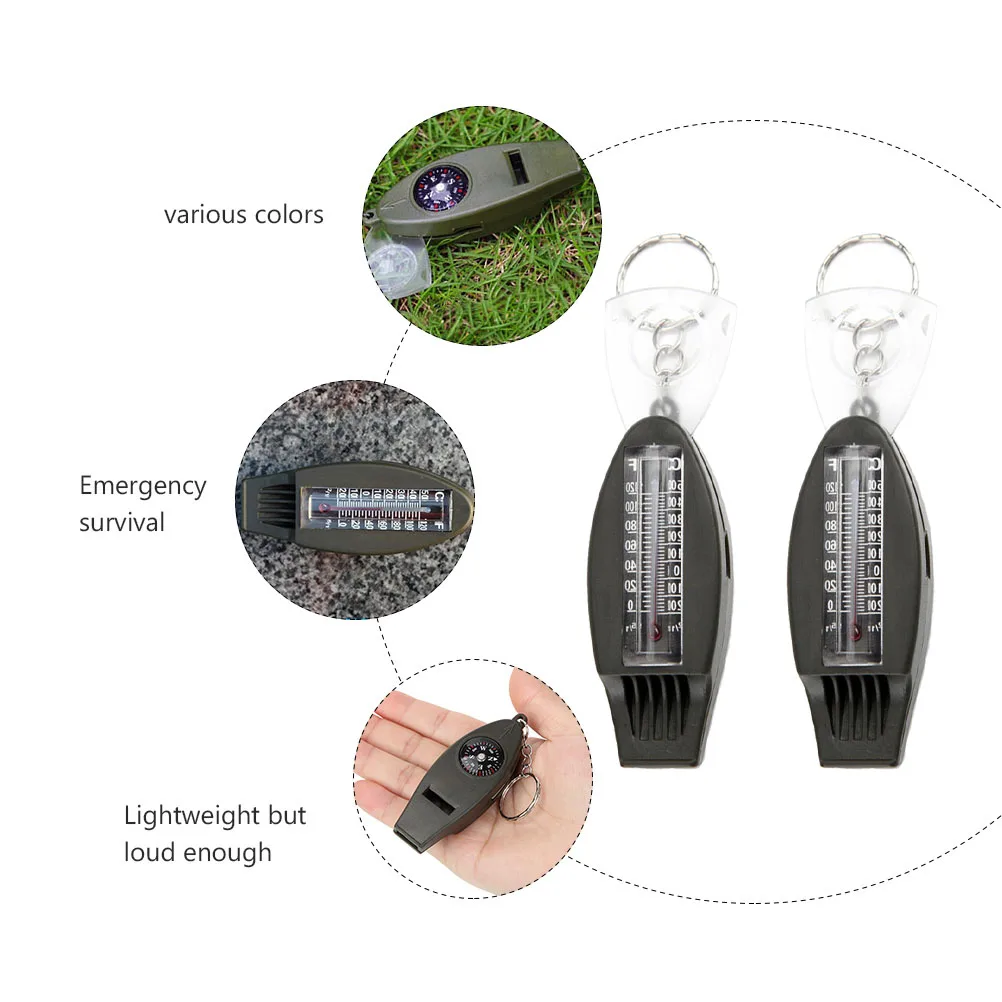 

2pcs Outdoor Survival Whistle Compass Thermometer Magnifying Glass Multi Function Emergency Tool For Hiking Camping Lightweight