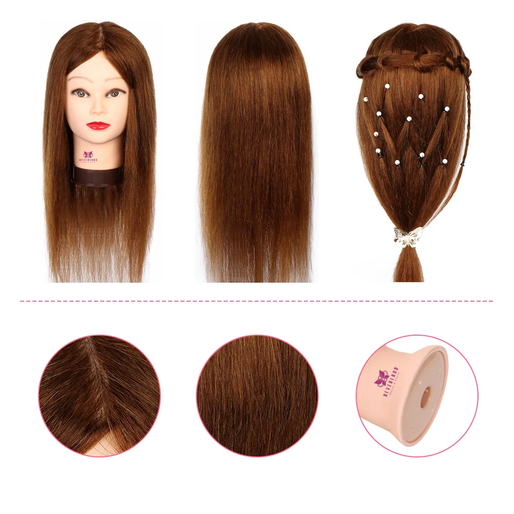 20 Inch 100% Real Human Hair Mannequin Head for Hairdressers Salon Hairdressing Practice Training Doll  Head for Hairstyle