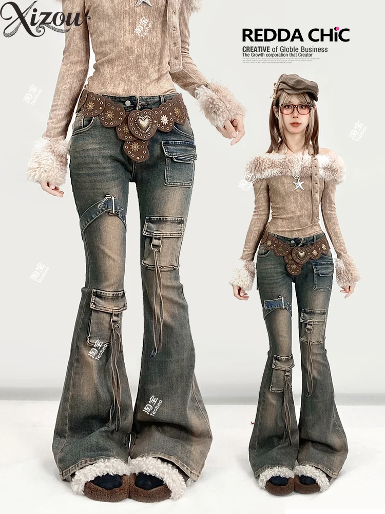 

Lady Jeans Autumn Winter Flared Long Pants for Women Vintage Fashhion Stretchy Hot Girl Slim Fit Denim Trousers 2025 New